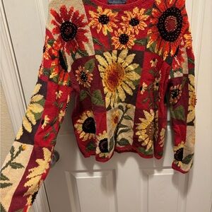 Vintage Northern Isles Knit Red Sunflower Sweater Size:XL